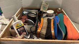 lot 2234 image: Shoe Care Lot Brushes Lexol-nf Mink Oil Saddle Soap Insoles and more