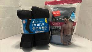 lot 2243 image: Brand new in package - socks and size large Boxer briefs