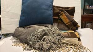 lot 2266 image: Two Throw Blankets and 1 deco Pillow
