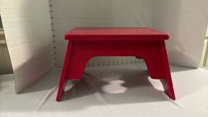 lot 2270 image: Red wooden Step Stool with Car Handle Cutout