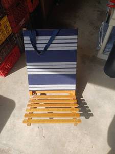 lot 4101 image: Folding Beach Chair with Navy and White Striped Sling