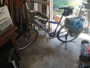 lot 4119 image: Expedition speacialized Road Bike  tires are flat  , high pressure air  hand pump , shoes, helmet, repair kit