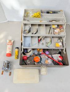 lot 4353 image: Fishing Tackle Box with Lures, Reels, and Accessories