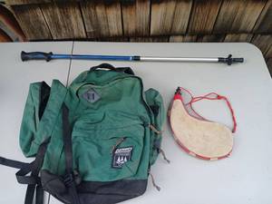 lot 4356 image: Coleman Ultralight Gear Backpack with Trekking Pole and leather Bota bag