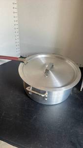 lot 4412 image: Aluminum Cooking Pot with Lid and Strainer Insert
