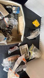 lot 4425 image: Motorcycle Parts Lot Gaskets Bulb Hardware Harley Labeled Bags Kansas Plate Frame