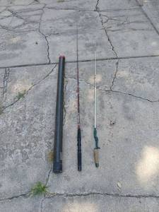 lot 1200 image: Daiwa Fishing pole 6ft 4 inches, longest, white pole no identifying  marks and storage tube
