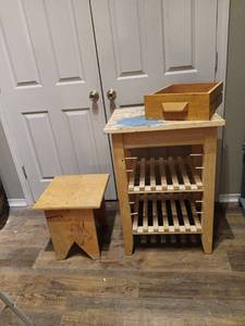 lot 1204 image: Wood tables 34x24x19.5, 16.5x16x16 and drawer 5x13x17