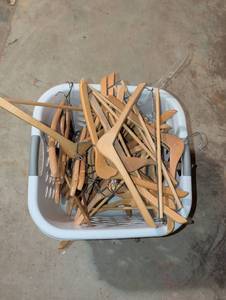 lot 3093 image: Lot of Wooden Clothing Hangers with Metal Hooks
