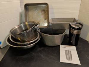lot 3025 image: Mr. Coffee Coffee Maker with kitchen tools  and majestic cookware bottom