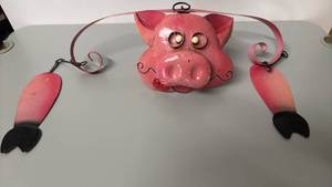 lot 1239 image: Pink Pig Decorative Door Hanging with Curled Tail Accents