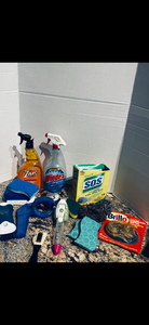 lot 1242 image: Cleaning Supplies Lot Zap Windex SOS Steel Wool Brillo Brushes Pads