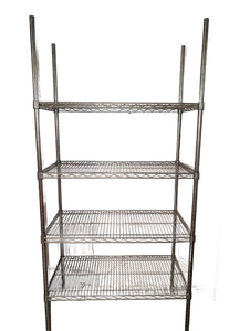 lot 3120 image: 74x35x18 metal shelving in basement. Come towards end of load out. Shelf is in use.