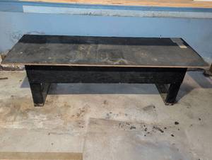 lot 3132 image: Black short wired homemade work bench 21x69x24. Located in basement. Will have to be transported up narrow stairs with a sharp turn