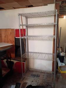 lot 3302 image: Metal Shelves.  Winner of this item will need to schedule a later time for pickup.  Located in basement.  73 x 36 x 18