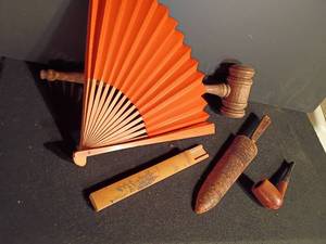 lot 3336 image: Miscellaneous Home Decor   Pipe, Fan, Wooden Gavel, Letter Opener and More