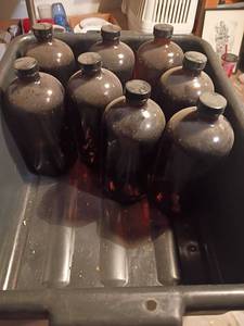 lot 3354 image: 8 Empty Brown Bottles with Lids