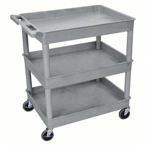 lot 3363 image: Rubbermaid Utility Cart 3 Shelves, 32 in L x 24 in.  In basement