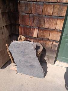 lot 5004 image: Yard Decor.  Log, Slab of Granite and Bark. Slab 23 x 18 and log 17 x 9