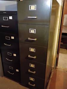 lot 3205 image: Metal Filing Cabinet.  5 Drawers.  58 x 18 x 28.   Located in basement