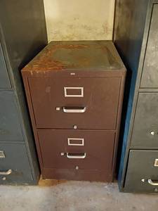 lot 3211 image: Metal Filing Cabinet.  2 Drawers.  29 x 18 x 27.   Located in basement