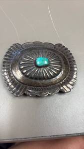 lot 802 image: Sterling silver and turquoise belt buckle