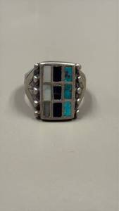 lot 805 image: Tic-tac-toe stamped heavy sterling silver with turquoise ring