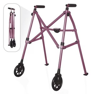 lot 307 image: $120 Stander Space Saver Walker, Lightweight Folding Walker for Seniors, Adult Walker with Wheels, Two Wheeled Rolling Walker with Rear Ski Glides, Regal Rose