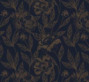 lot 9074 image: Timeet Peel and Stick Wallpaper Gold and Blue Floral Wall Paper for Bedroom Removable Self Adhesive Elegant Contact Paper Decor 17.7In   78.7In