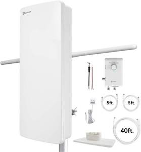 lot 152232 image: Retails for $106 ANTOP HDTV   FM Amplified Antenna Outdoor Indoor 85 Miles AT-800SBS Antenna with Dual Outputs Smart Boost System, Support TV and Second Device-FM Stereo, a Second TV or Any OTA-Ready Streaming Device