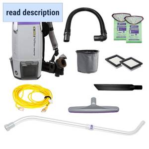 lot 152242 image: Retails for $522 ProTeam Super Coach Pro 6 Backpack Vacuum Commercial with Telescoping Wand Tool Kit, 6 Quart, Corded, 107310