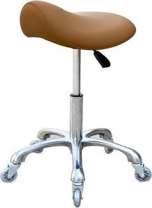 lot 231628 image: Retails for $185 FRNIAMC Professional Saddle Stool with Wheels Ergonomic Swivel Rolling Height Adjustable for Clinic Dentist Beauty Salon Tattoo Home Office (Camel)