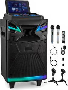 lot 442138 image: Retails for $261 GTSK10-1 Karaoke Machine for Adults with USB-C Audio Interface, Portable PA System Bluetooth Party Speaker with 2 Wireless Mics for Live Streaming, Digital Voice Recording,Guitar Input,Wheels & Lights