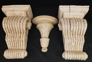 lot 12 image: Vintage Painted Wood Corbel Wall Shelf Sconces - Large Pair are 13inT x 9in W x 7in D