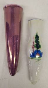 lot 48 image: Vintage Hand PaintedGlazed Trumpet Wall Pocket Vases - Tallest is 9in T