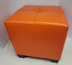 lot 81 image: Orange Vinyl OttomanFoot Stool - 17in x 17in x 16in T