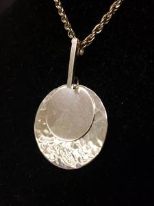 lot 126 image: STERLING SILVER Double Medallion Drop Pendant Stamped 925 on Multi Link Silver Tone Rope Necklace 18in L