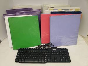 lot 144 image: 12 Three Ring Binders and DELL Portable Computer Keyboard Model #L100