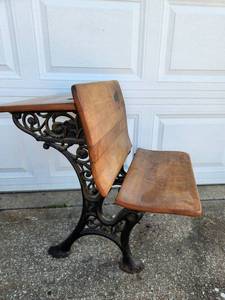 lot 74 image: Antique Cast Iron Superior Automatic School Desk Student Chair