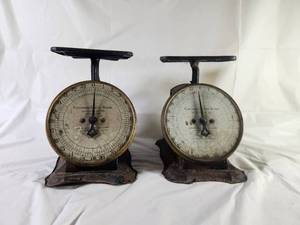lot 98 image: Pair of Antique Columbia Family Scales 24 Pounds by Ounces Lot of 2 Landers Clark