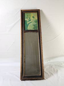 lot 106 image: Antique Black &amp Gilt Pier Mirror with Romantic Piano Scene Early 1900s Wood