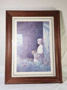 lot 109 image: Vintage A. Schring Girl with Flower Basket Framed Art Print 19.5x26