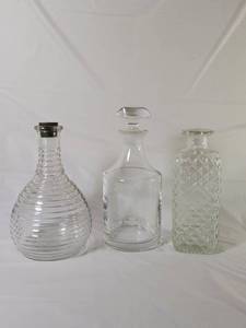 lot 129 image: Glass Decanter Bottles with Stoppers Lot of 3