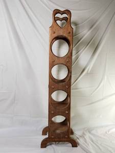 lot 134 image: Vintage Wood Rack Wine Stand with Heart Cutout 5-Slot Vertical Display