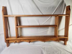lot 139 image: Vintage Wood Wall Display Shelf with Hooks 36 inches