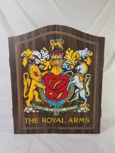 lot 150 image: Vintage Royal Arms Multi-Game Cabinet Dartboard Chess Checkerboard Set with Accessories
