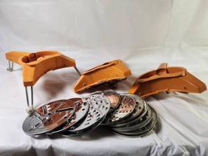 lot 192 image: Big Lot of Mouli Food Mill with Interchangeable Discs and Orange Stands