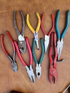 lot 265 image: Plier Set Lot 8 Piece Assorted Slip Joint Needle Nose Cutting