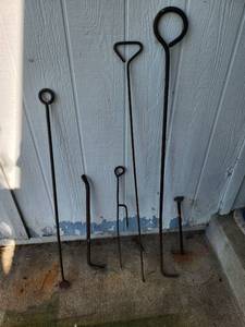lot 293 image: Assorted Vintage Metal Tools Long Hooks Prybar Chisel and More