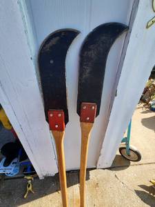 lot 300 image: Pair of Steel Curved Blade Brush Axes Wood Handle